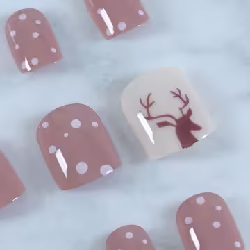 紅綠聖誕小鹿亮面×穿戴式手指甲片×二十四入