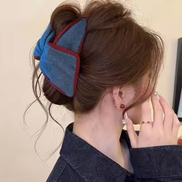 深藍丹寧牛仔布紅邊×鯊魚夾