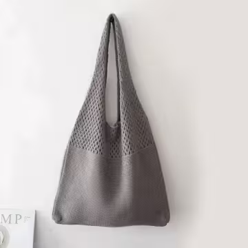素色拼接鏤空針織×肩背包×灰色