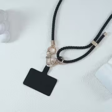 皮革編織×長度可調×手機斜背雙勾掛繩×黑色