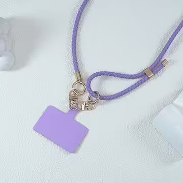 皮革編織×長度可調×手機斜背雙勾掛繩×紫色