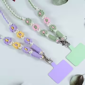 粗麻辮小花朵×手機斜背雙勾掛繩×綠粉