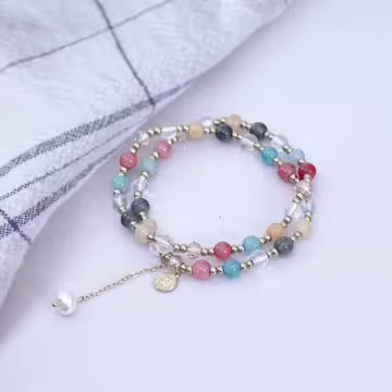 古幣雙層水晶×串珠手鍊×彩色