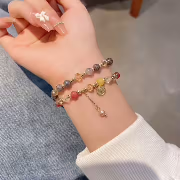 古幣雙層水晶×串珠手鍊×彩色