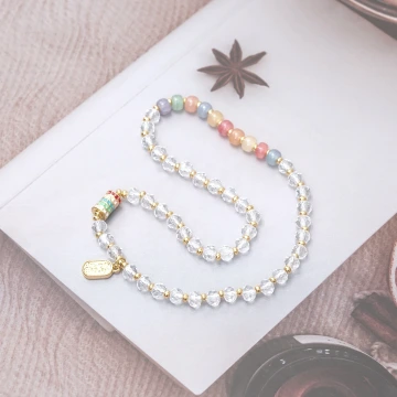 小白花草莓晶琉璃&times;固定式串珠手鍊.avif