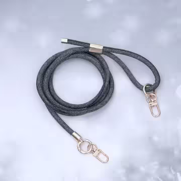 牛仔紋皮革繩×長度可調×手機斜背雙勾掛繩×深灰