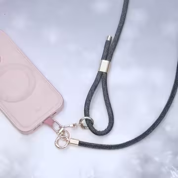 牛仔紋皮革繩×長度可調×手機斜背雙勾掛繩×深灰