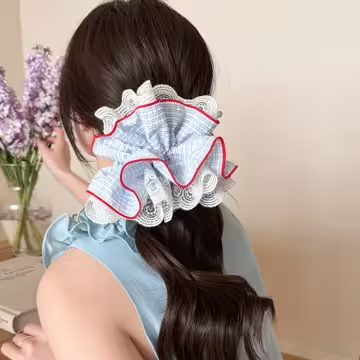 法式鄉村格紋蕾絲×大腸髮束×共二色
