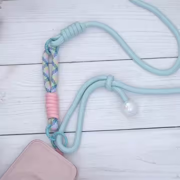 小白珠素色繩×長度可調×手機斜背雙勾掛繩×藍色