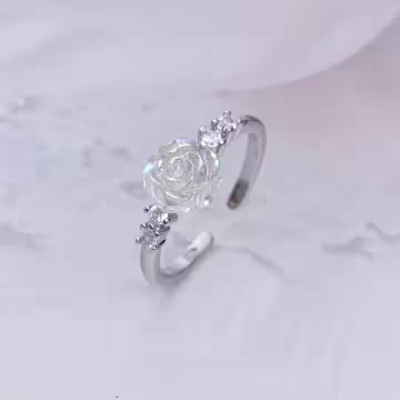 925銀飾×炫彩白玫瑰×開口戒指