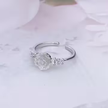 925銀飾×炫彩白玫瑰×開口戒指