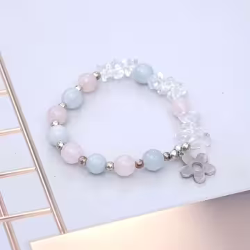 藍粉冰清小銀花×固定式串珠手鍊