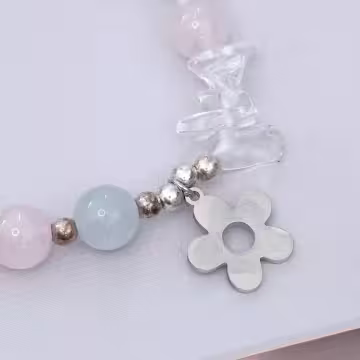 藍粉冰清小銀花×固定式串珠手鍊