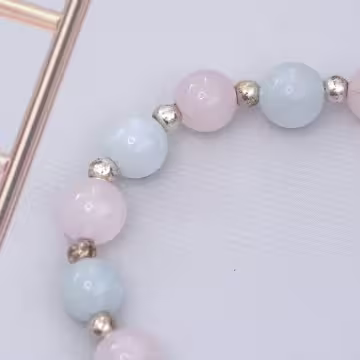 藍粉冰清小銀花×固定式串珠手鍊