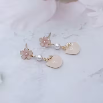 粉櫻貓咪×吊墜耳環